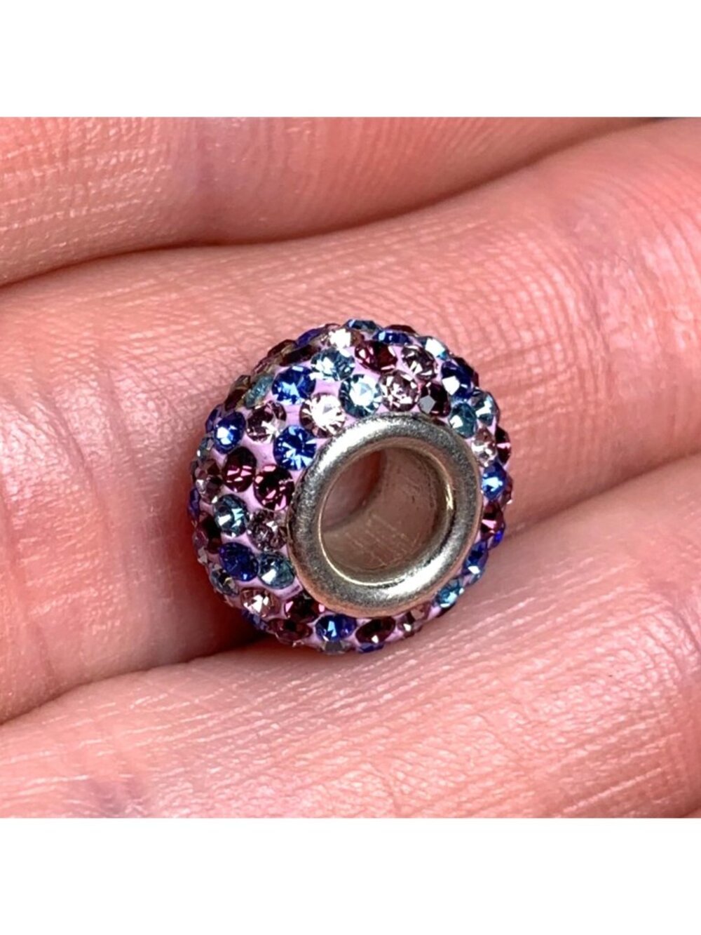 Slide Charm Multi Color Crystal Rhondel Charm 925 Sterling Silver 6.6mm Wide